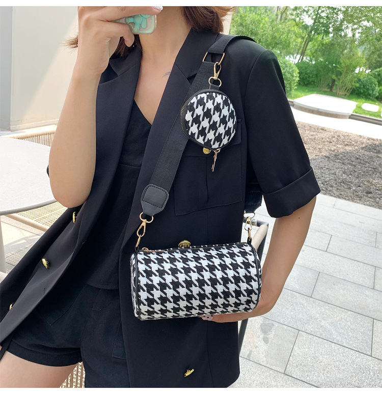 Chic Houndstooth Cylinder Bag