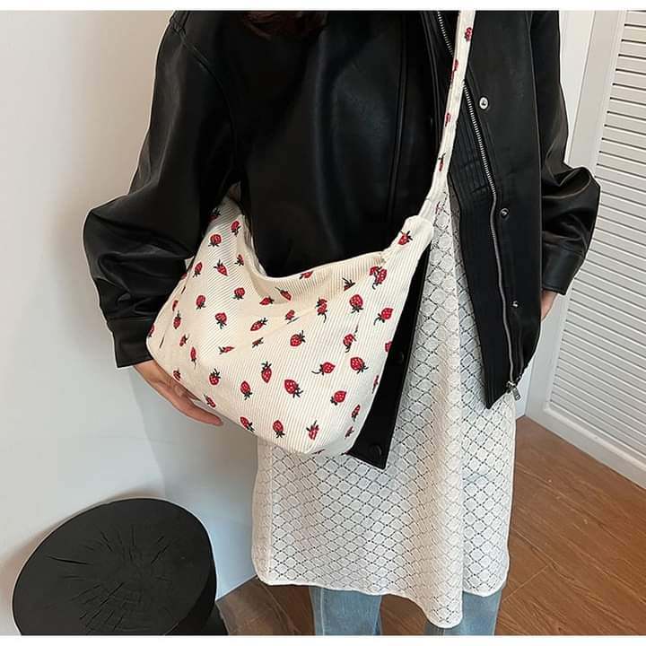 Sweet Strawberry Corduroy Tote