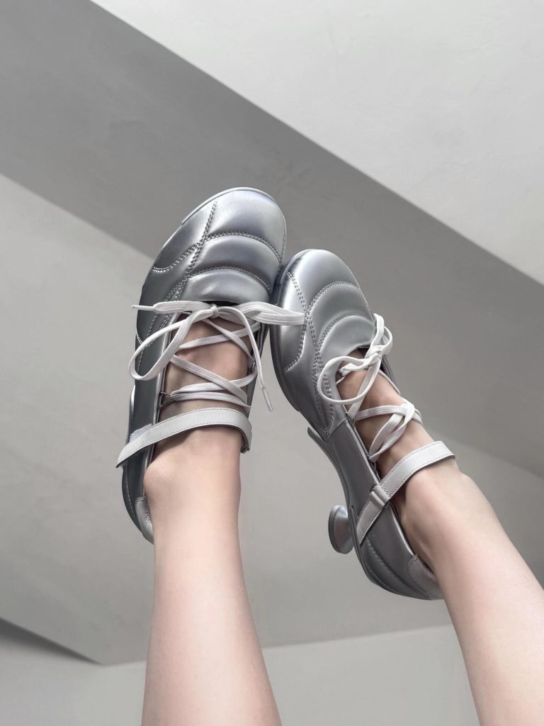Metallic Silver Ballet Sport Kitten Heels – Retro Soccer Style