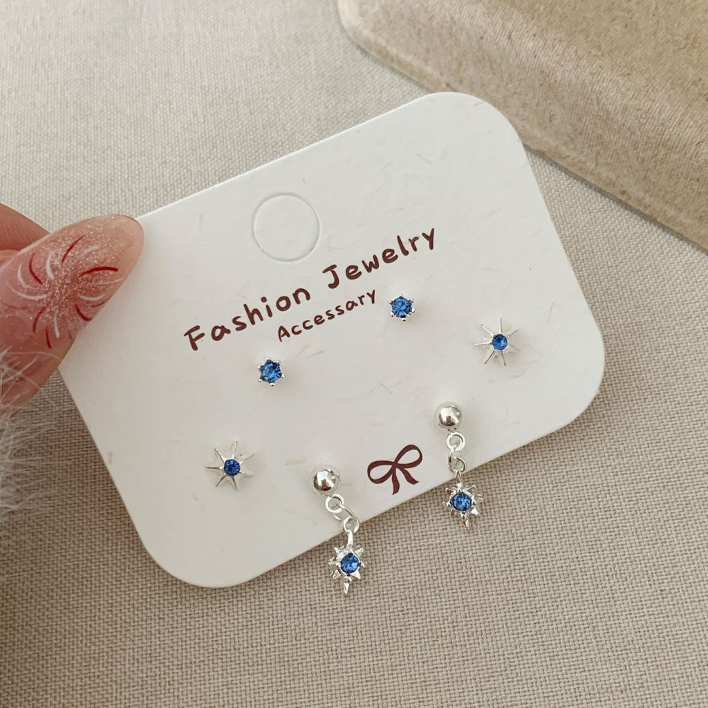 Blue Crystal Starburst Stud & Dangle Earring Set