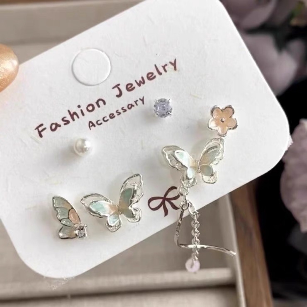 Pastel Opal Butterfly & Floral Earring Set