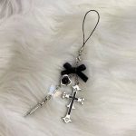 ​Y2K Black Gothic Bow Cross Phone Charm with Butterfly & Syringe Pendant